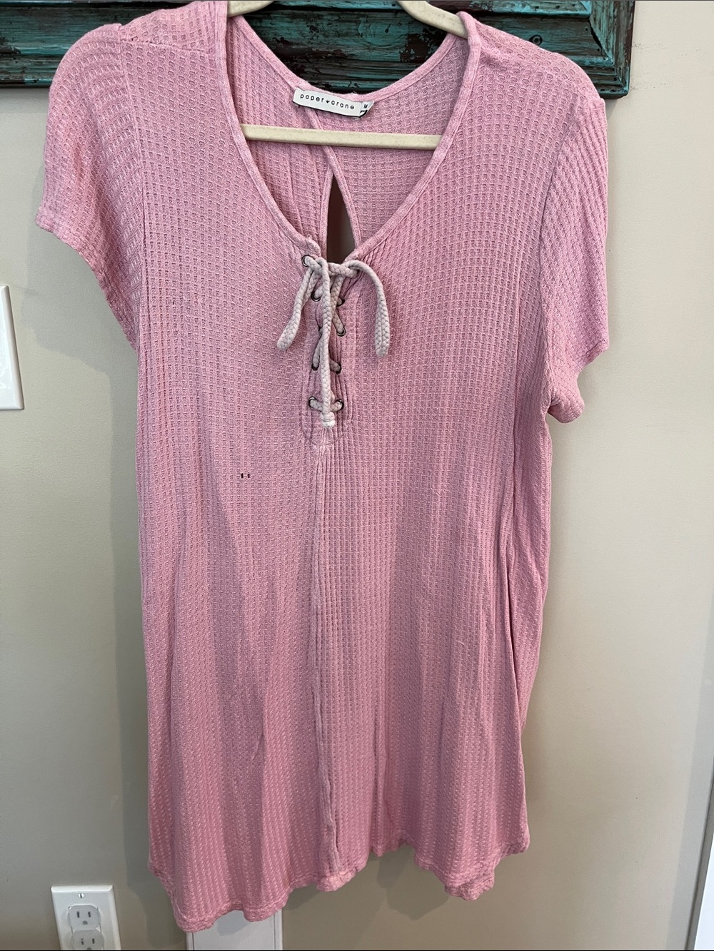 Paper Crane Pink Lace-Up Waffle Knit Swim Coverup